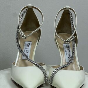 Jimmy Choo White Crystal Embellished Women's Shoes